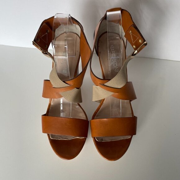NAPOLEONI Heeled Sandals Strappy Pull On Open Toe Leather Brown Tan 9 - Picture 6 of 9